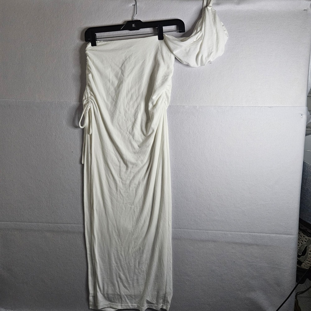 SNDYS White Nera Cutout Maxi Dress One‎ Shoulder Ruched Bodycon Jersey Small NEW